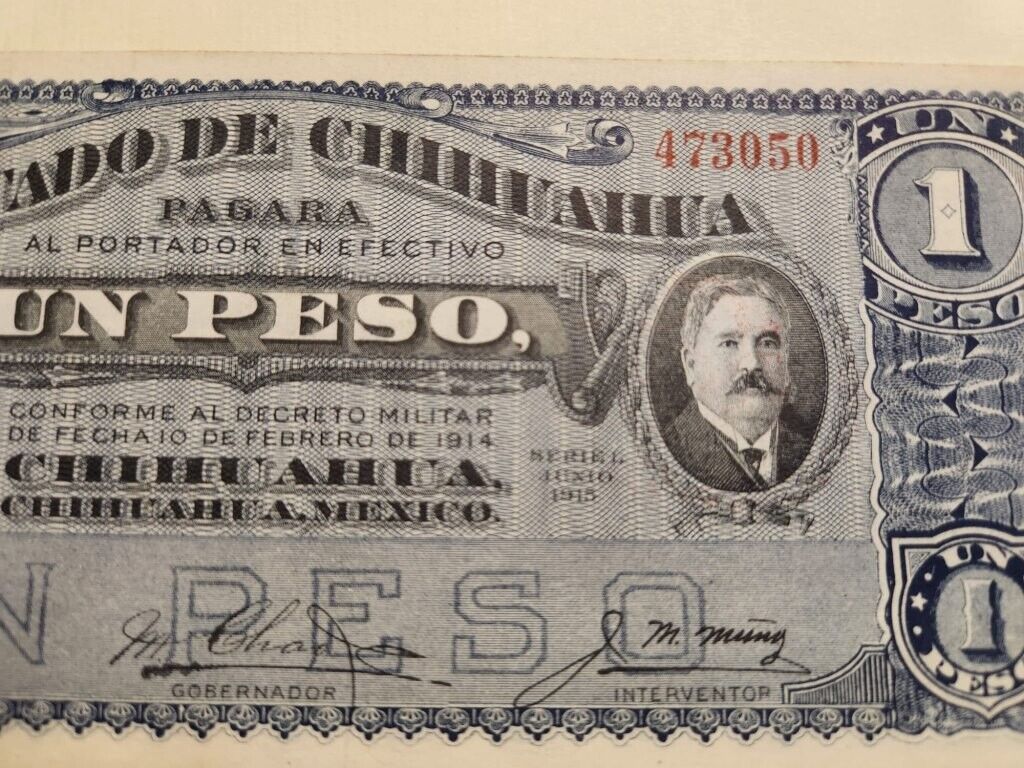 Vtg 1915 Mexico Banknote 1 Peso Bravo Revolutionary Monterrey Paper Money ,XF, est $20 ++.LA4