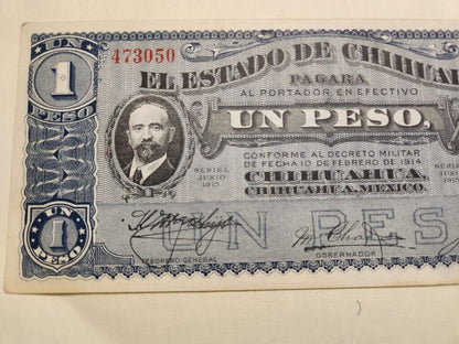 Vtg 1915 Mexico Banknote 1 Peso Bravo Revolutionary Monterrey Paper Money ,XF, est $20 ++.LA4