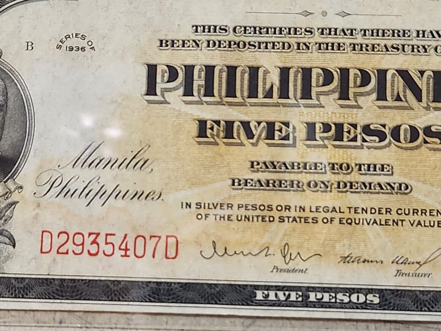 Philippines 5 Pesos 1936 P-83a UNC .EK104