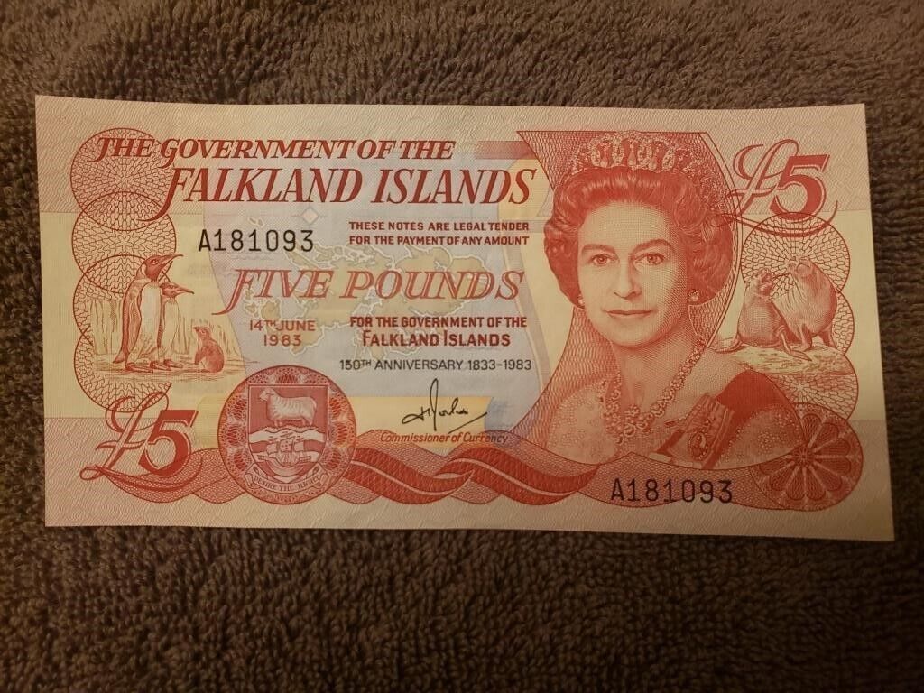 Falkland Islands 5,10 & 20£ Queen Elizabeth 1980s QE II Penguins & Walrus P12,14 & 15 UNC worth $125+