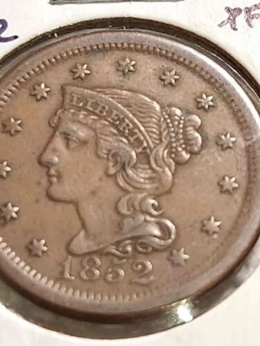 US RARE 1852 BRAIDED HAIR Large Cent in High Grade XF.Cb6A