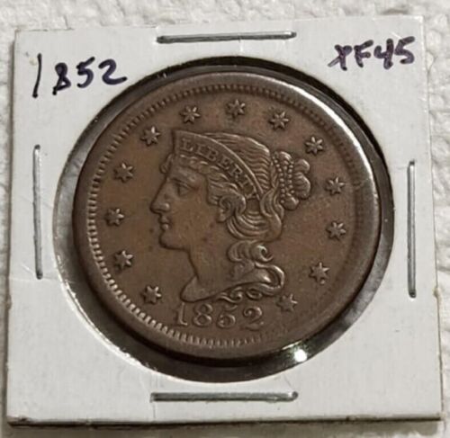 US RARE 1852 BRAIDED HAIR Large Cent in High Grade XF.Cb6A