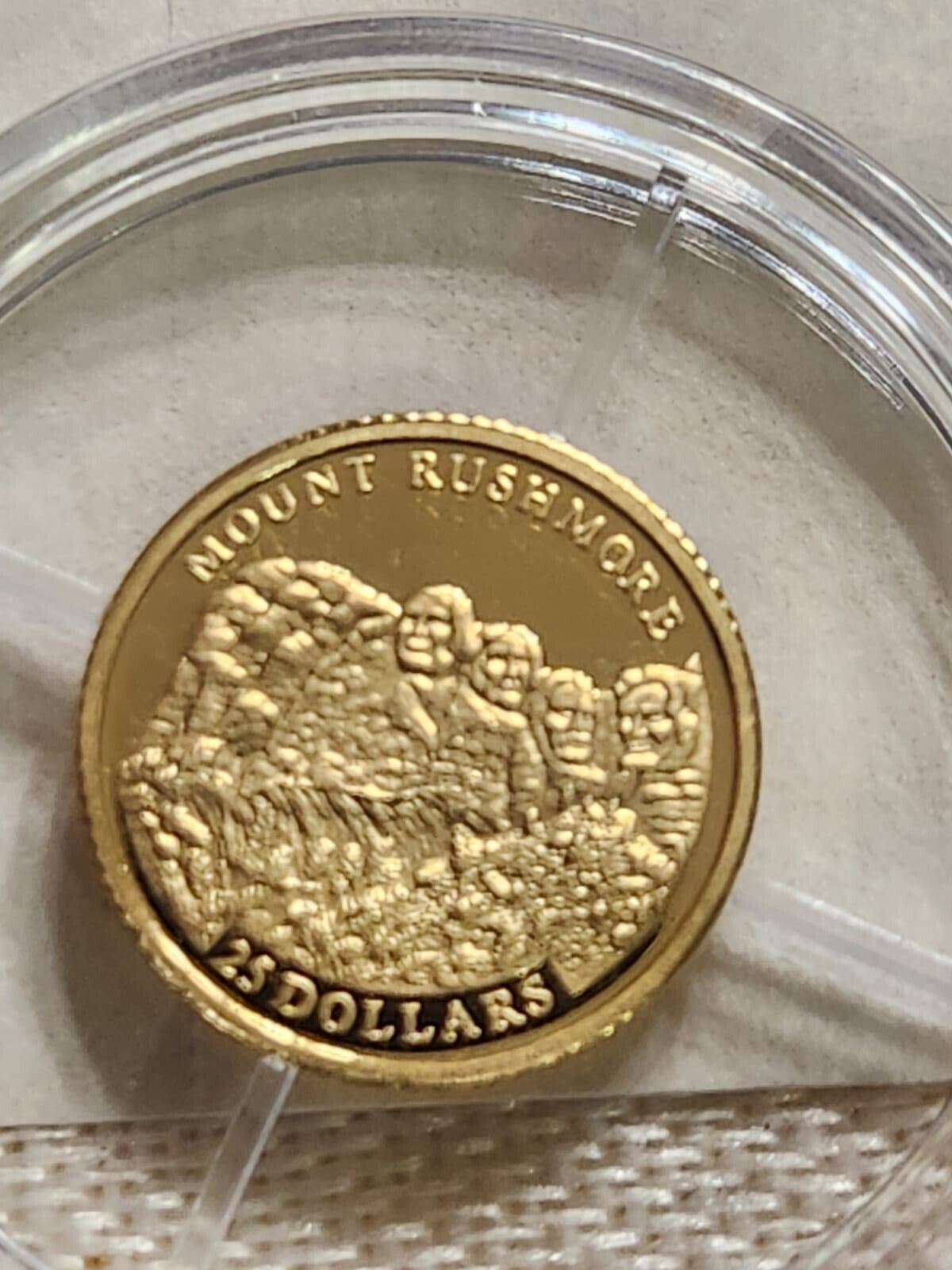 Liberia 2001 $25 Smallest Gold Mini Coin Proof-"4 US presidents"est $75.CB8B