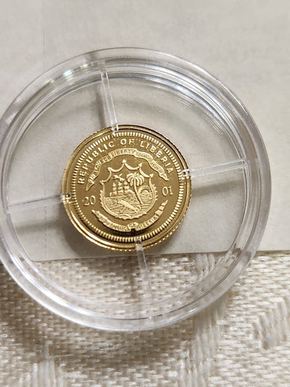 Liberia 2001 $25 Smallest Gold Mini Coin Proof-"4 US presidents"est $75.CB8B