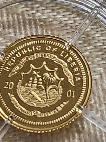 Liberia 2001 $25 Smallest Gold Mini Coin Proof-"Galileo Galile"est $75+.CB8a