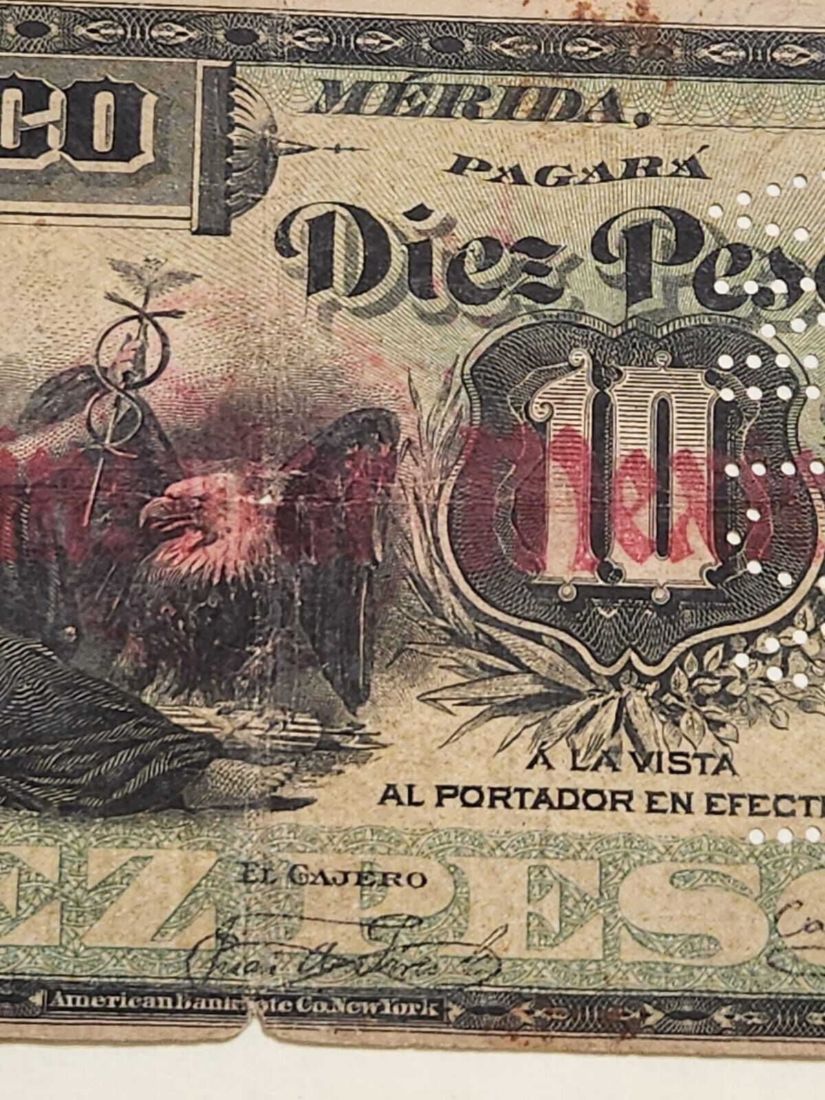 Banco de YUCATECO , MERIDA Mexico 10 Pesos 1903) ,est $150 ++.L21