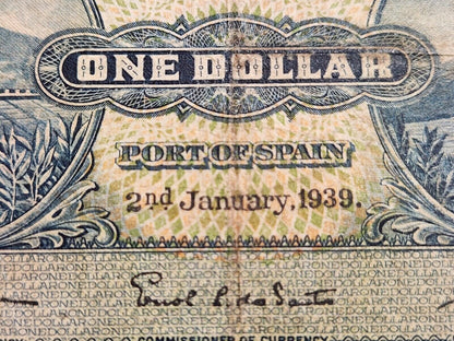 Trinidad and Tobago $1 Regular SN P5b 2nd Jan 1939  Fine.TR2