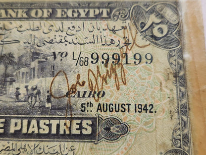 Egypt 1st 25 Piastres 08.05.1942  P-10 Fancy SN almost blocked 999199.EG11