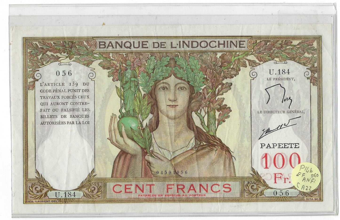 Tahiti Indochine 100 Francs - Papeete 1963 - 1965 Pick 14d XF
