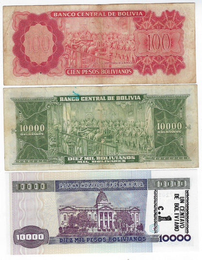 Bolivia 100,10K x2 Bolivianos VF to UNC(3).est $35.BO4b