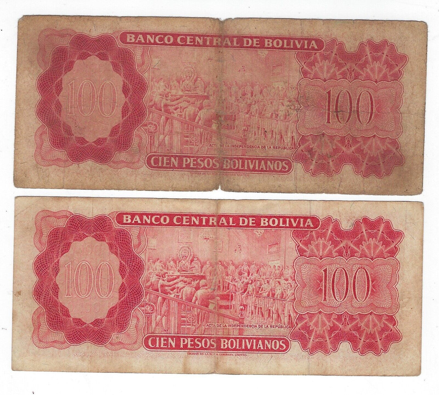 Bolivia 100 Bolivianos L.1962 Bolivar X2 Signatures including a RARE one.BO3a