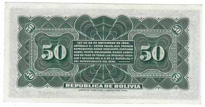 Bolivia-50 Centavos 1902 P 91 CH UNC Error Shift.est $75.BO2b