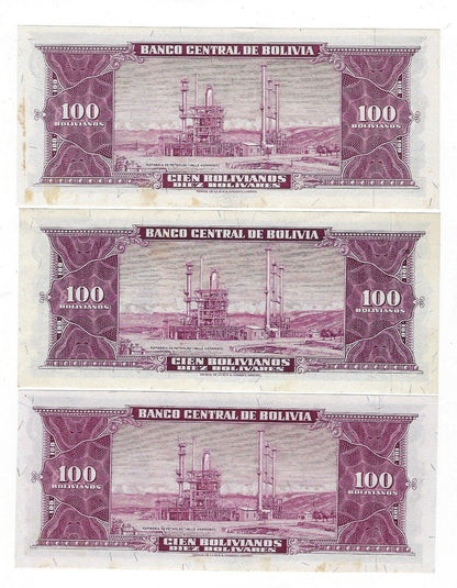 Bolivia-100 Bolivianos ND L. 20-12-1945 Pick 147 UNC  (3)including Fancy SN.BO1c