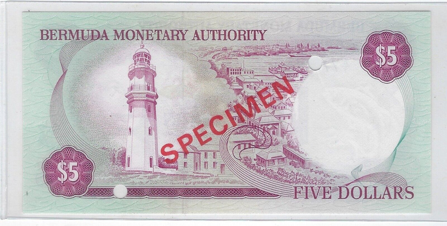 Bermuda $5 (1st Aprl 1978 )  Queen Elizabeth SPECIMEN P#29s UNC .Br1a