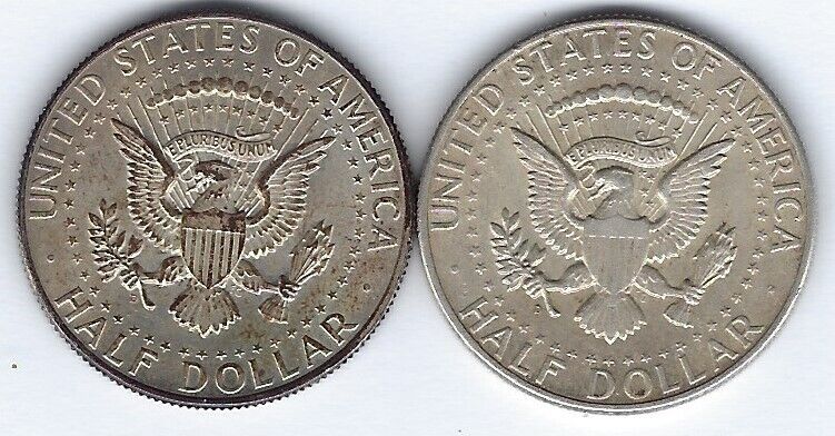 USA $1/2 SILVER 90% J.Kennedy 1964 D x2 high grade coins.est $35+.CB9E12