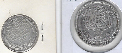 Egyptian Sultan Hussien set of 2 silver coins (5-10 piasters).est$75+.CB9E8