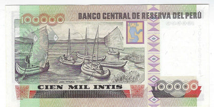 Peru 100,000 INTIS Replacement Note Mehilba RL4 Lake Titicaca UNC(1989) UNC.RP11