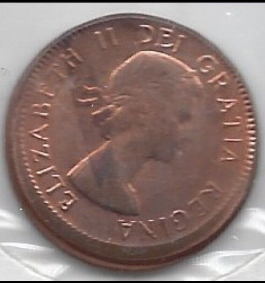 Canada 1 Cent Queen Elizabeth 1964 RARE Error Off Centre.est $125+.Y2z