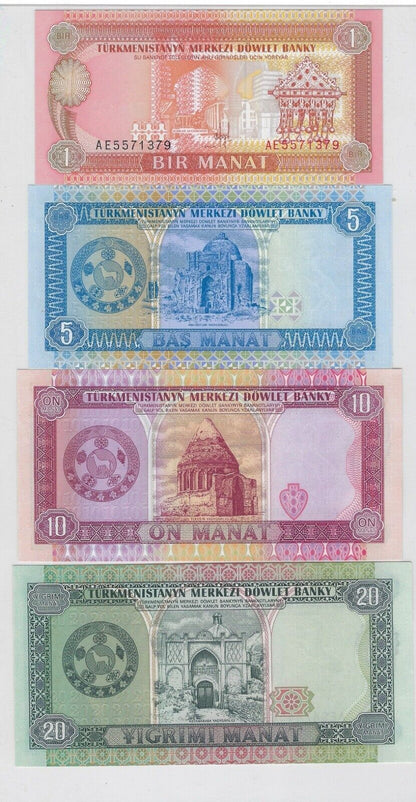 TURKMENISTAN set of 4 UNC 1,5,10&20 Manat Est $25 .Tr1b