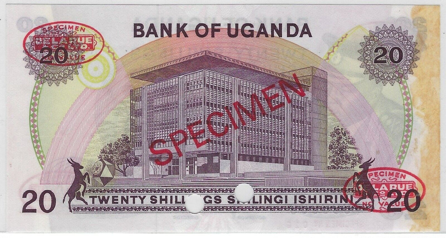 Uganda P7s, Specimen 20 Shillings 1973 aUNC * Idi Amin * Est $295 .Ug1