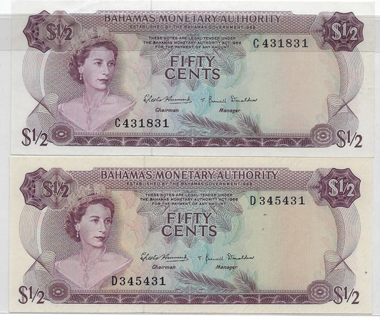 Bahamas Queen Elizabeth $½ x2 different Series C&D P17.est$60+.BA1A2