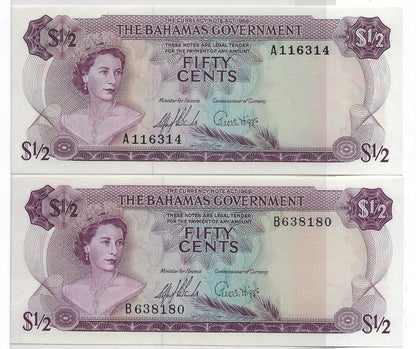 Bahamas Queen Elizabeth $½ x2 different Series A&B  P17a L1965 UNC.est $60.BA1A1