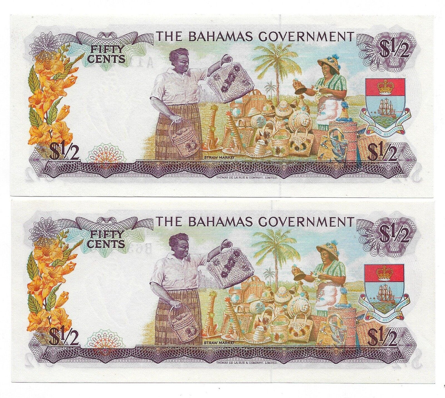 Bahamas Queen Elizabeth $½ x2 different Series A&B  P17a L1965 UNC.est $60.BA1A1