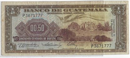 Guatemala Half 1/2 quetzal 50 centavos 13.1..1967 P-51d Lucky SN.est$165+.GU5