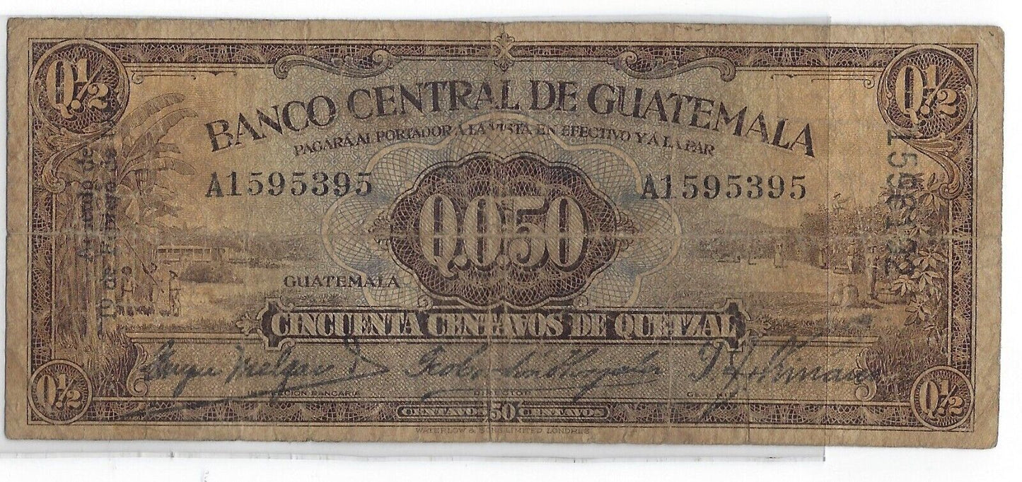 Guatemala Half 1/2 quetzal 50 centavos FEBRUARY 19th,1941•SCARCE Fancy SN.GU3