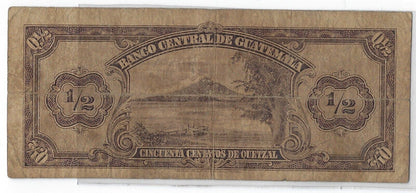 Guatemala Half 1/2 quetzal 50 centavos FEBRUARY 19th,1941•SCARCE Fancy SN.GU3