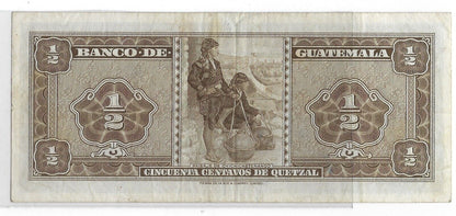 Guatemala Half 1/2 quetzal 50 centavos 8.1.1964 P-51a VF/XF.Est $95.GU2