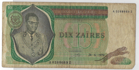Zaire,10 Zaire 24.6.1979,Mehilba RD3,P:24a,Replacement Suffix Z.VF.Est $50.Za3c