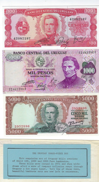 Uruguay Pesos Banknotes 3 Piece Set Crisp UNC 1971  .UR1