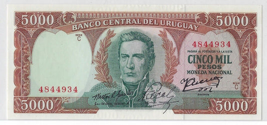 Uruguay 5000 Pesos P50b 1967 UNC ,Est $35 .UR3