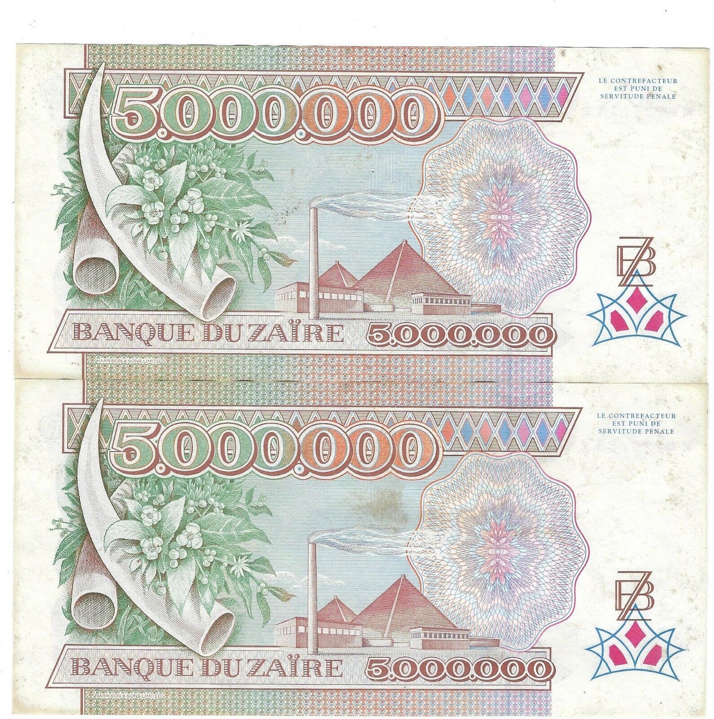 Zaire, 5 Million Zaïres,1.10.1992, P46s, Replacement, ZA1b