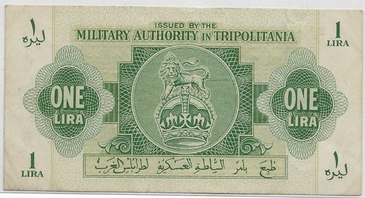Libya Tripoli 1 Lira 1943 , CH XF WWII Italy Africa Currency,LY5