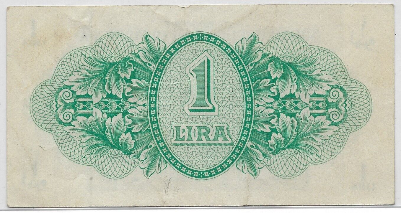 Libya Tripoli 1 Lira 1943 , CH XF WWII Italy Africa Currency,LY5