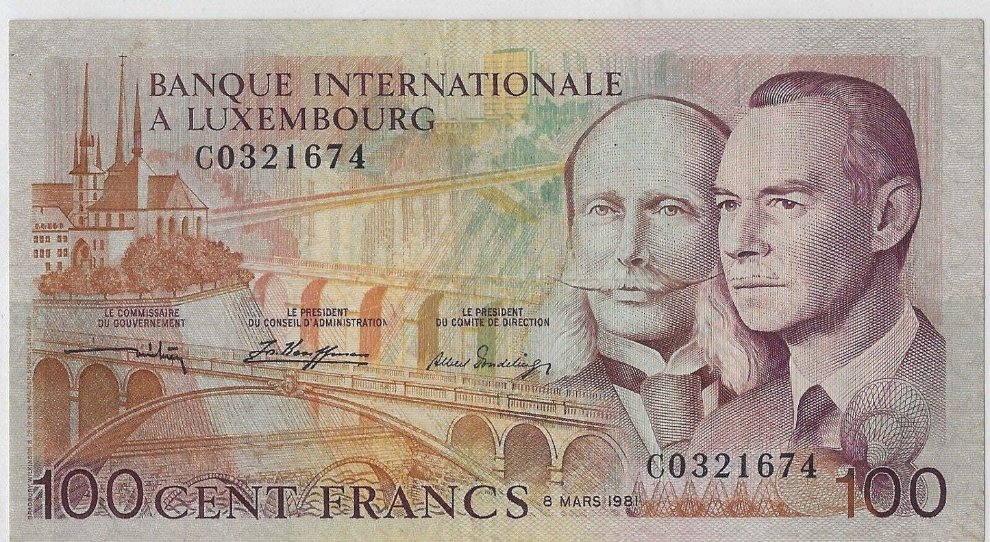 Luxembourg 100 Francs 8.3-1981 ,P14A  XF.est $30.LU4