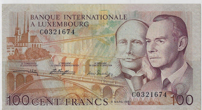 Luxembourg 100 Francs 8.3-1981 ,P14A  XF.est $30.LU4