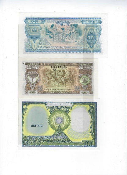 Laos 10,20,100 Kip 1962,8,75 ,P10,21,23 UNC.est $35.LA6a