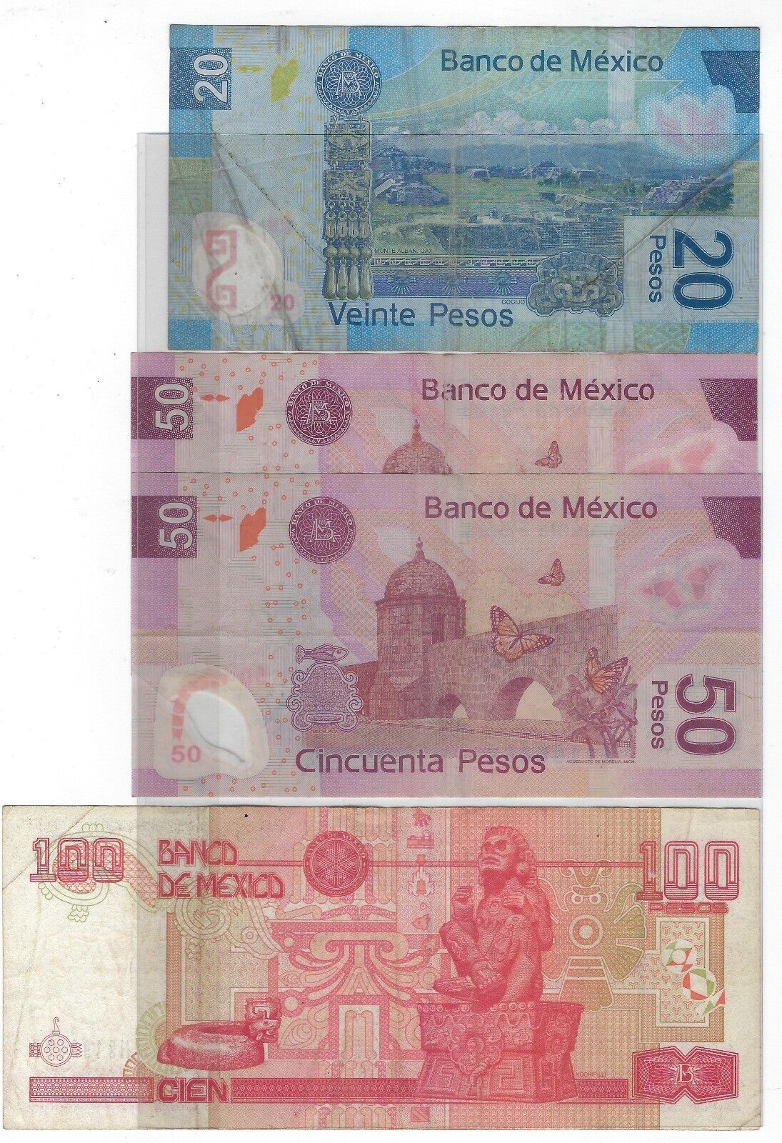 Mexico 4 notes 20,50,50 Polymer,100  (2003,5,16) est$30.MX1z
