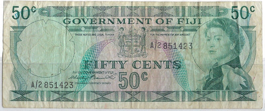 Fiji 50 cents 1970 Rare Key A/2 P64a Qn Elizabeth VF, FJ1a