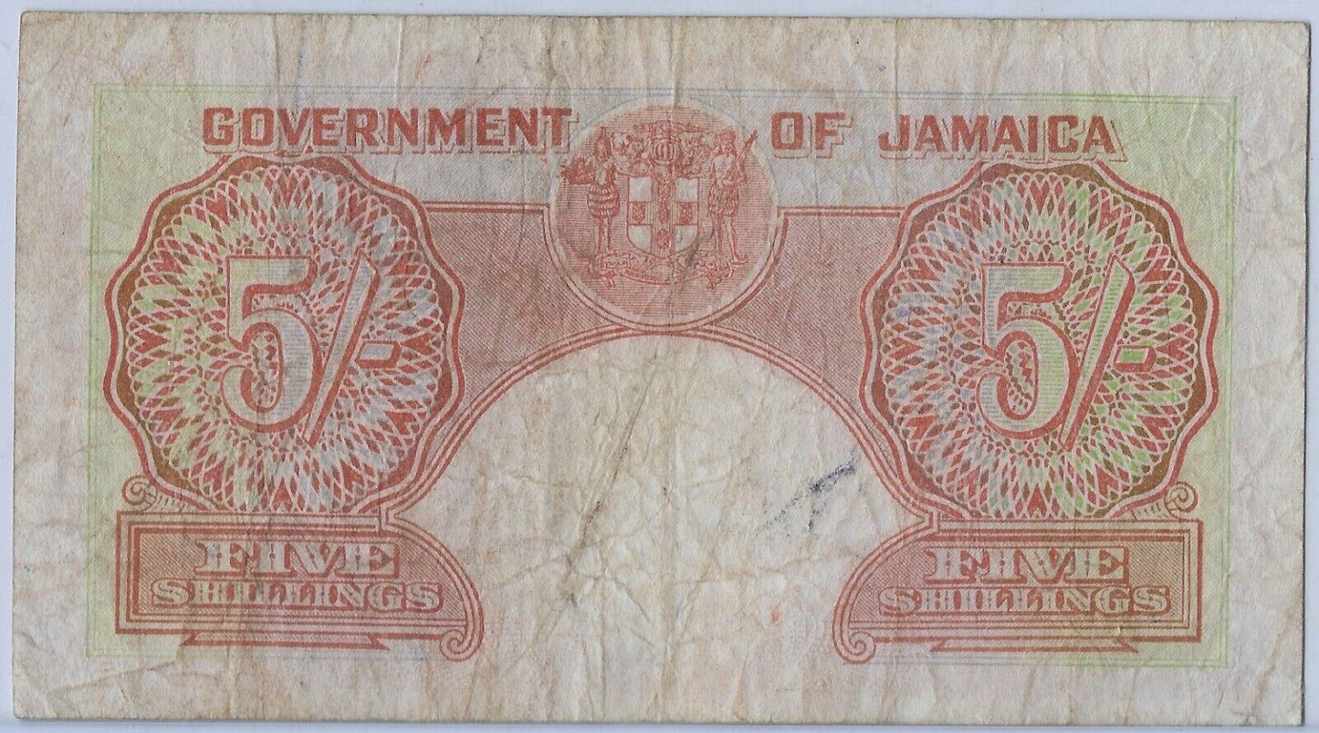 JAMAICA-5 SHILLINGS 15.6.1950-Kg George VI-P 37a AVF,est $90.JM1a