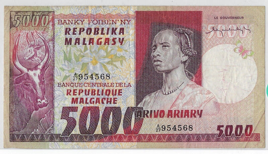 Madagascar 5000 Francs 1974, MALAGASY MALGACHE P66a VF, MD4a
