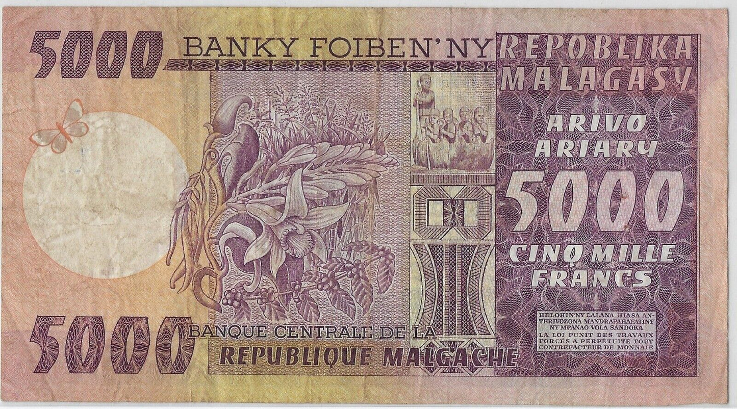 Madagascar 5000 Francs 1974, MALAGASY MALGACHE P66a VF, MD4a
