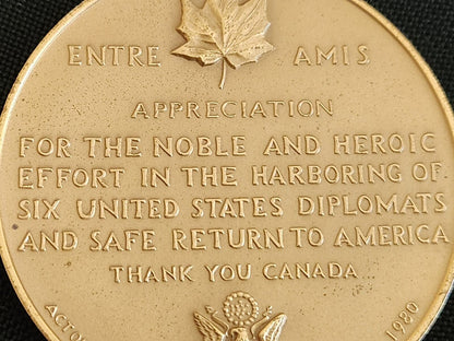 Canadian Ambassador Kenneth Taylor-3"Bronze Medal.PC17