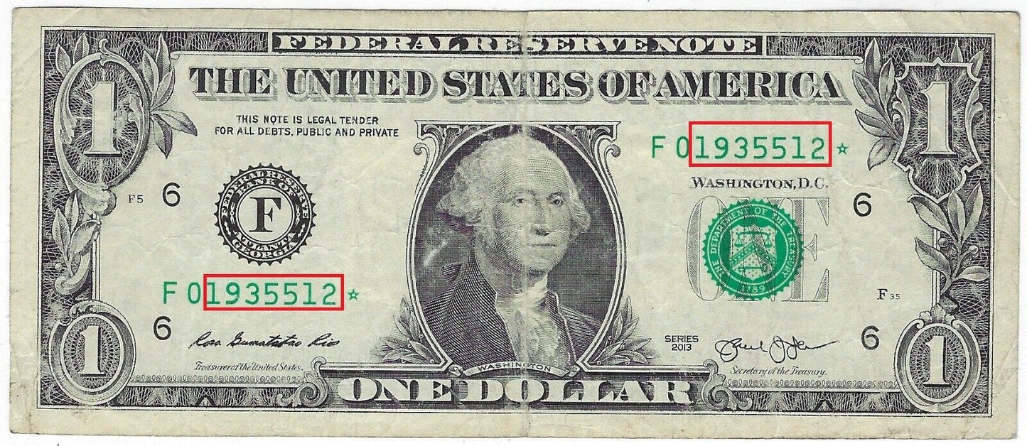 US$1 FRN Star Note,Fancy SN Birthday/Anniversary Date (1935  5  12)VF-6F .RR3b