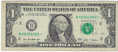 US$1 FRN Star Note,Error Shift.Fancy Serial No - Birthday/Anniversary Date.RR3F