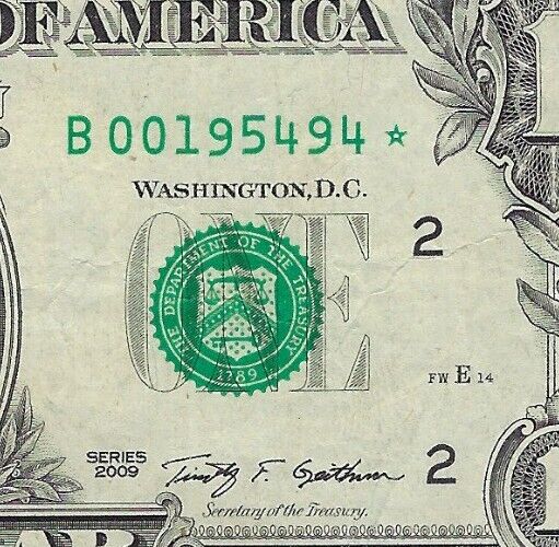 US$1 FRN Star Note,Fancy Serial No - Birthday/Anniversary Date (1954-9- 4 )