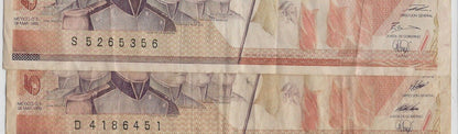 Mexico 5000 Pesos,28.03.1989,P-88c X 2 . MX1Y1
